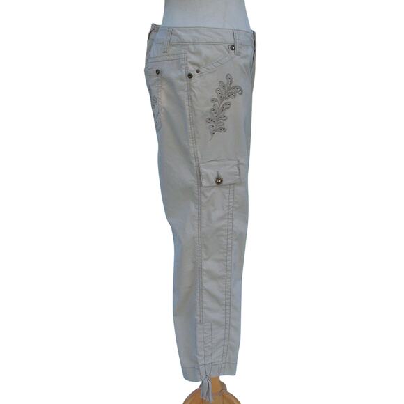 Cache Dressy Crop Pant Stretch Rhinestone Stud Adjust Length $98 Embellished NWT - Picture 4 of 10